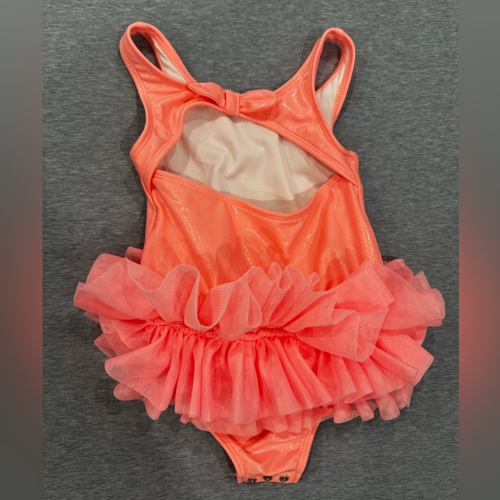 Cat & Jack Girls Coral Pink Ruffled Tutu Swimsuit - Picture 4 of 4
